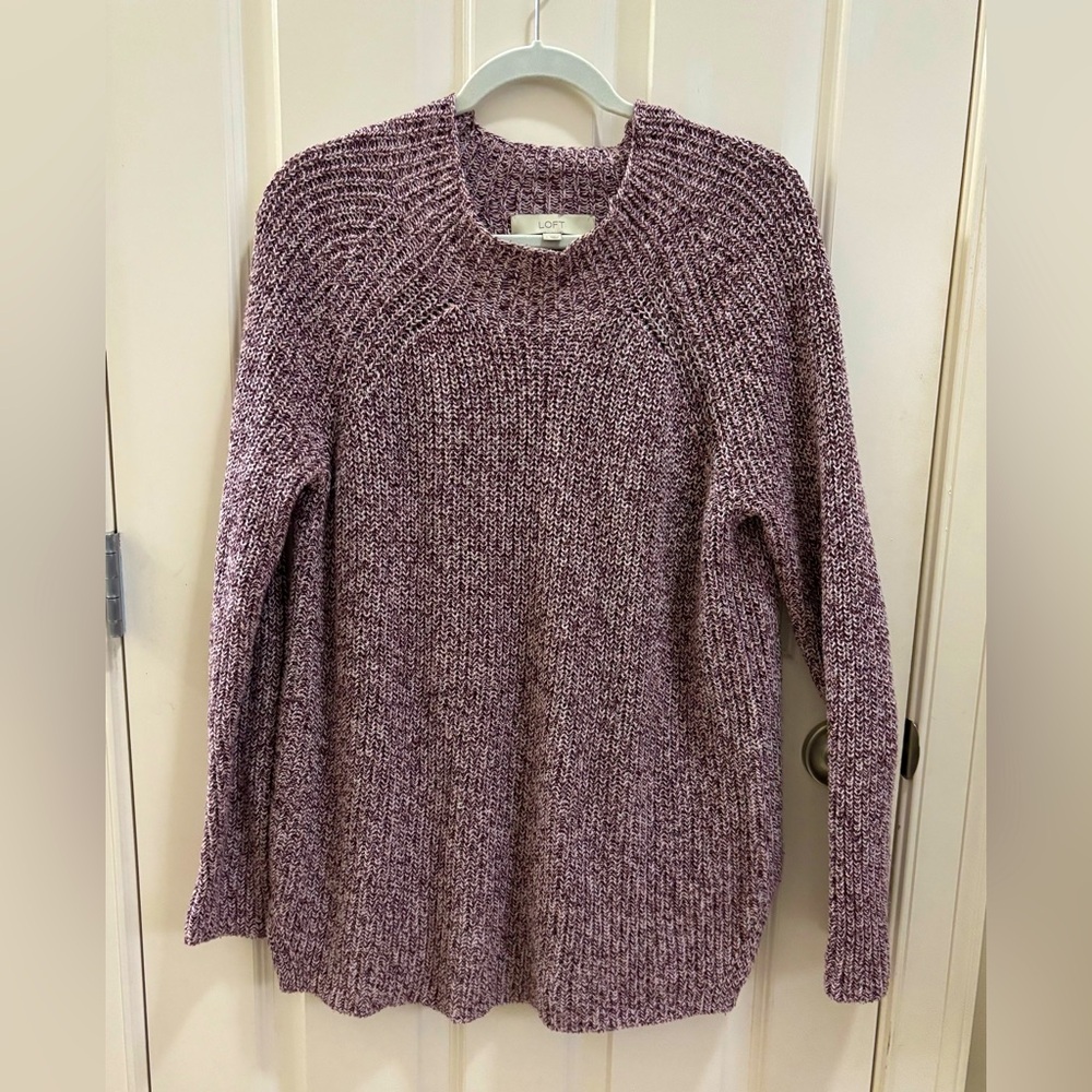 LOFT sweater tunic in burgundy/red & cream. Size- Large